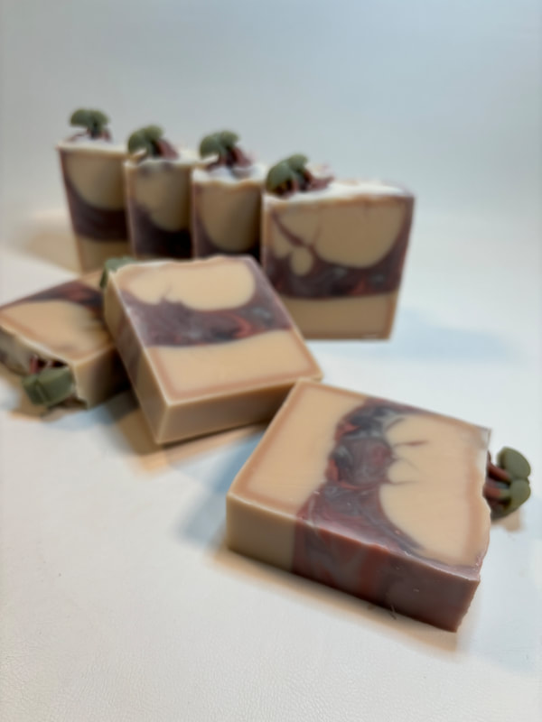 Hard Cherry Cider Soap topped with soap cherries and purple-red swirls, handcrafted by ASC Soapworks